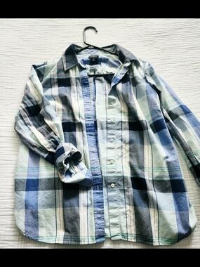 Talbots Ladies Blue, Green and White Plaid Button-Down Shirt